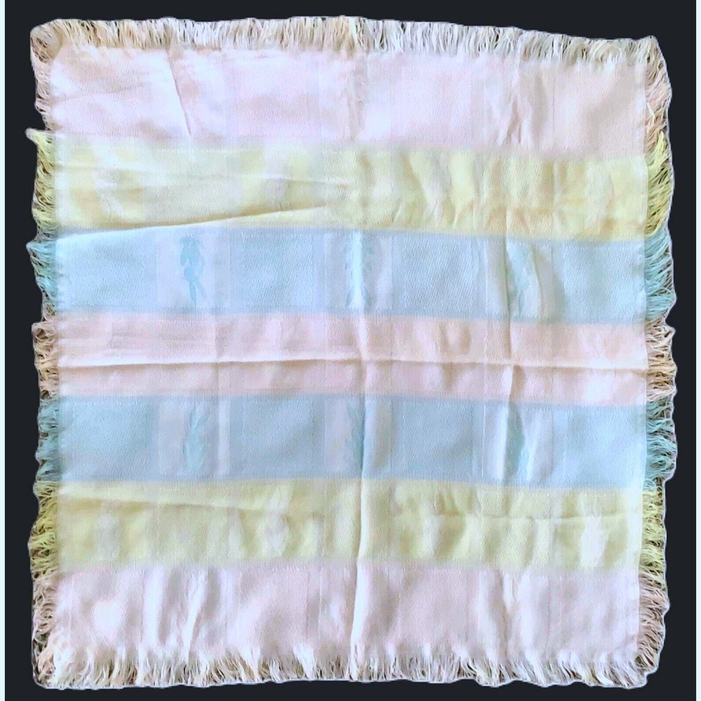 Baby Kisses BUNNY Child's Blanket Reverse Woven Fringed NOS Vintage 1960s Japan